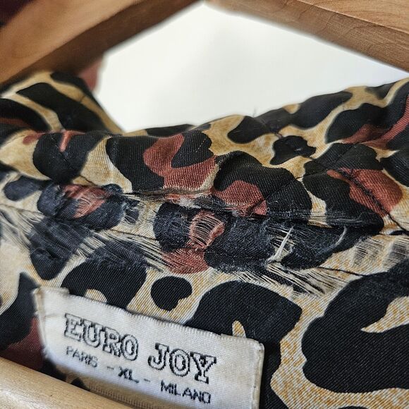 Vtg Euro Joy Long Quilted Jacket Womens Size XL Silk Blend Leopard Lightweight - Picture 8 of 11
